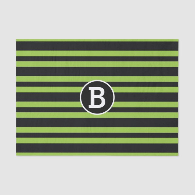 Papier Mousseline Rayures noires et vertes Monogramme Lettre Initial (Recto)