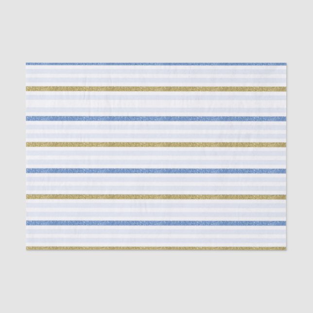 Papier Mousseline Rayures pailletées bleu et or (Recto)