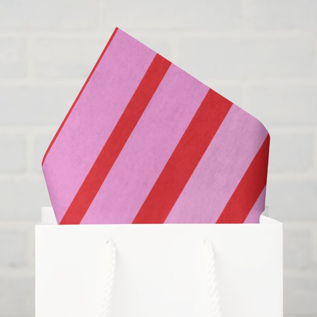 Papier Mousseline Rayures roses et rouges  (Sac cadeau)