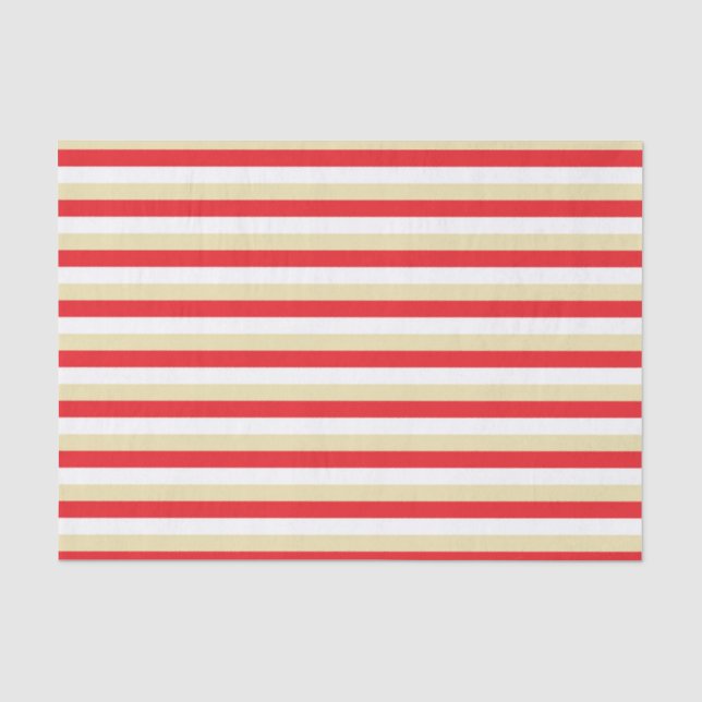 Papier Mousseline Rayures rouges, blanches et beiges (Recto)