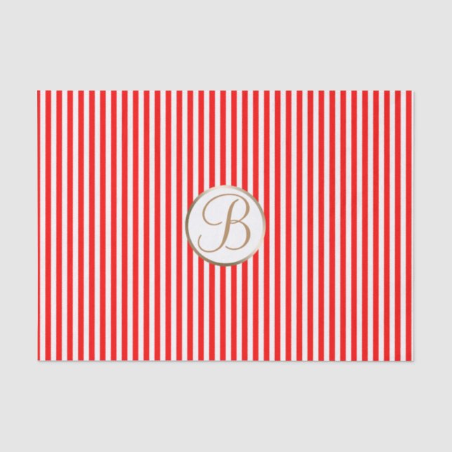 Papier Mousseline Rayures rouges et blanches Monogramme de vacances  (Recto)