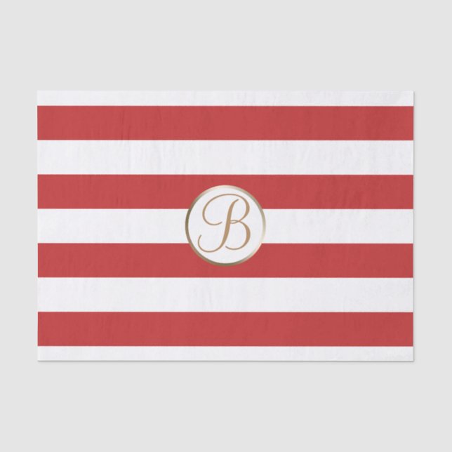 Papier Mousseline Rayures Rouges et Blanches Monogramme Lettre Initi (Recto)
