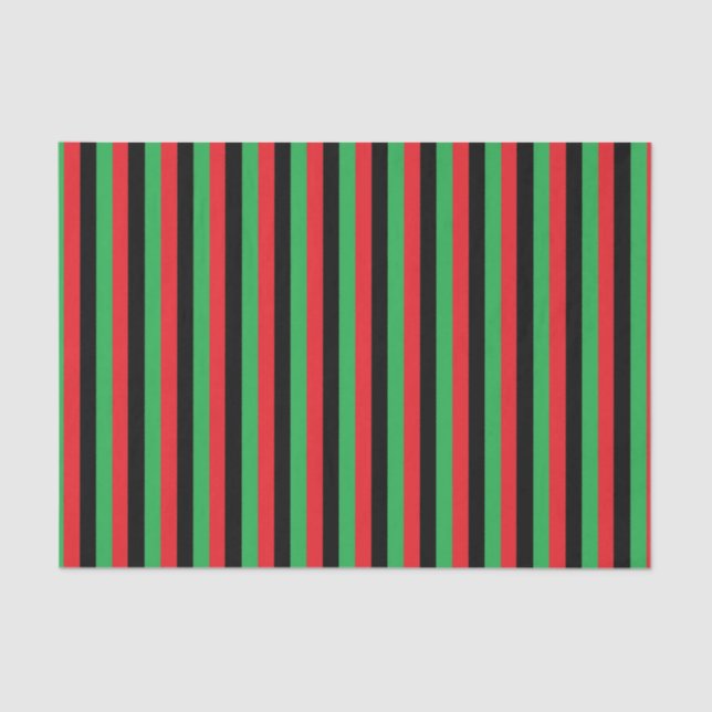 Papier Mousseline Rayures rouges, noires et vertes verticales (Recto)