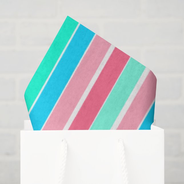 Papier Mousseline Rayures sarcelle et rose  (Sac cadeau)