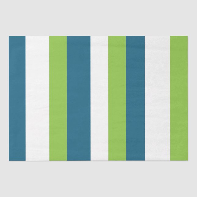 Papier Mousseline Rayures verticales bleues blanches vertes  (Recto)