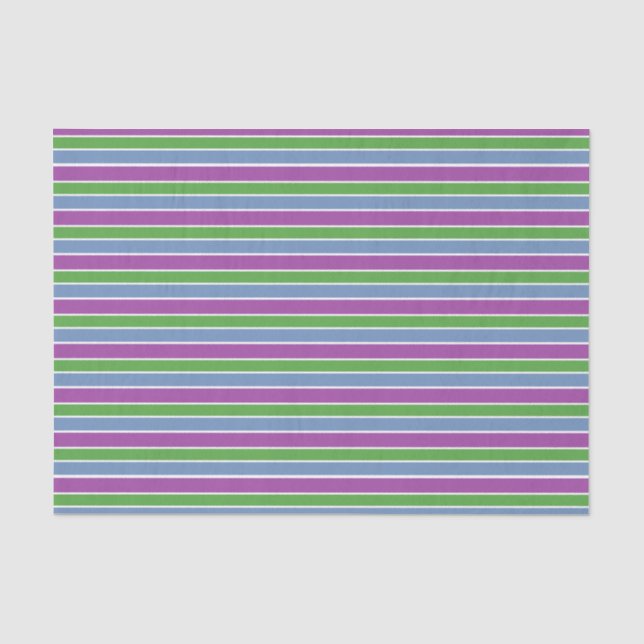 Papier Mousseline Rayures violettes, vertes et bleues (Recto)