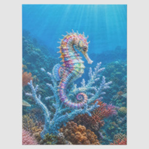 Papier Mousseline Récif de corail Hippocampe ton nacré