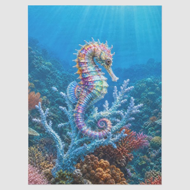 Papier Mousseline Récif de corail Hippocampe ton nacré (Recto)