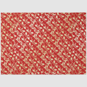 Papier Mousseline Red and Gold Winter Feuilles and Vines Red Christm