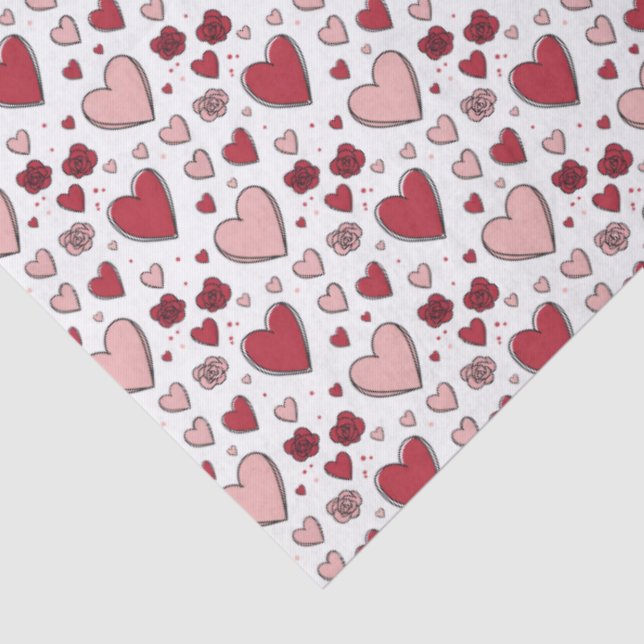 Papier Mousseline Red and Pink Hearts and Roses Doodle Art (Détail)