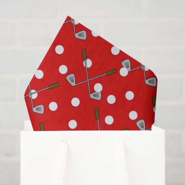 Papier Mousseline Red And White Golf Balls And Clubs (Sac cadeau)