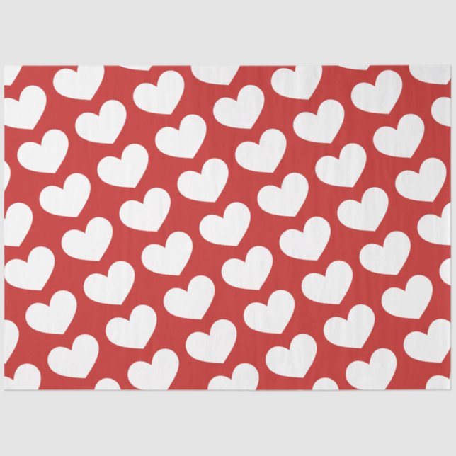 Papier Mousseline Red and White Hearts Valentine's Day Tissus Paper (Recto)