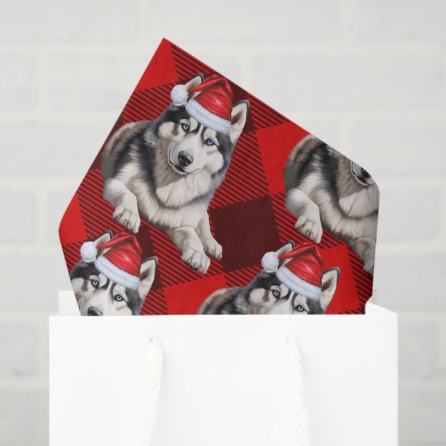 Papier Mousseline Red Buffalo Plaid Husky Dog Noël (Sac cadeau)