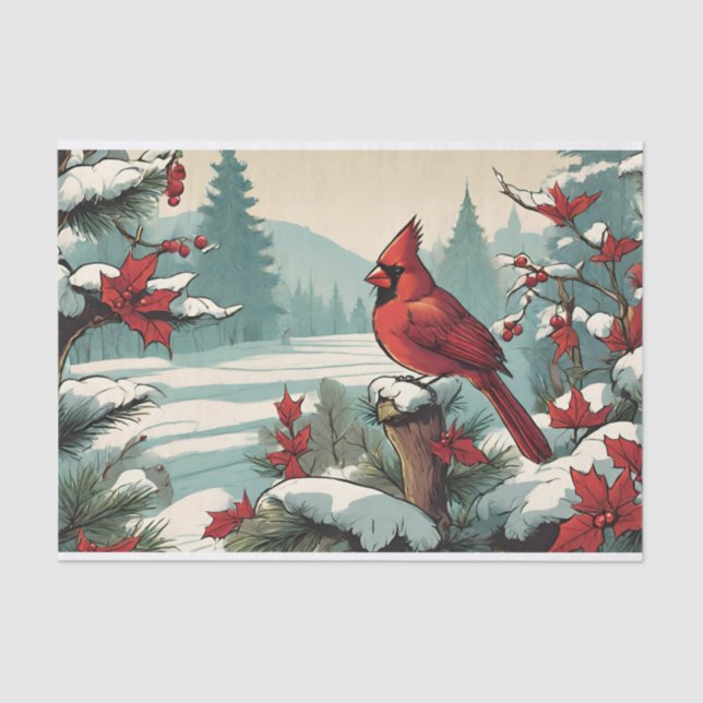 Papier Mousseline Red Cardinal Bird et Red Wild Berries (Recto)