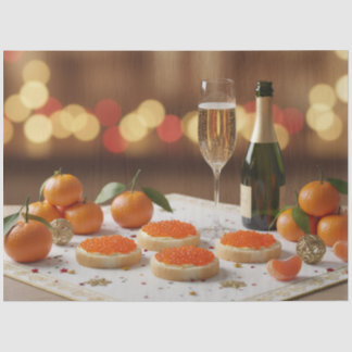 Papier Mousseline Red Caviar, Champagne, Tangerines, Festive Dinner