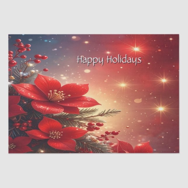 Papier Mousseline Red Christmas Floral Holiday Tissue Paper (Recto)
