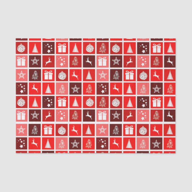 Papier Mousseline Red Christmas Holiday Cute Tree Reinder (Recto)