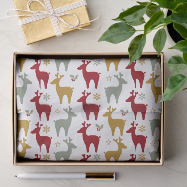 Papier Mousseline Red Christmas Reindeer Pattern#12 ID1009 (Cadeau)