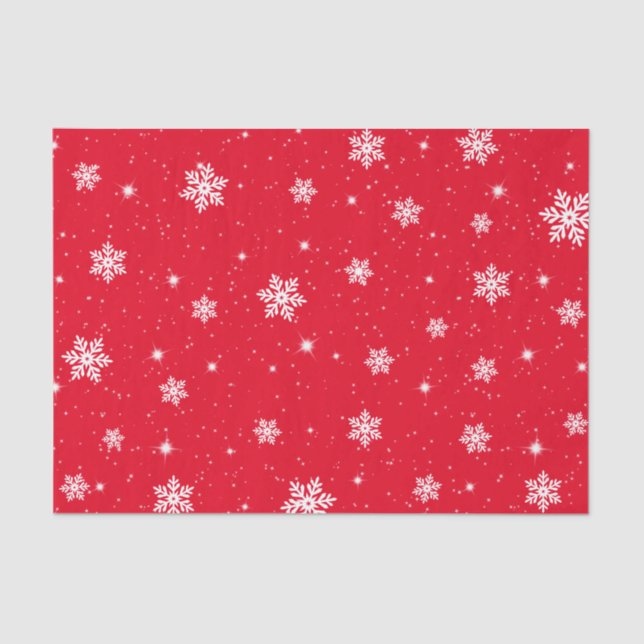 Papier Mousseline Red Christmas Stars Snowflakes Motif (Recto)