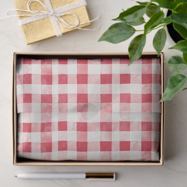 Papier Mousseline Red Cream Plaid Stripes Birthday (Cadeau)