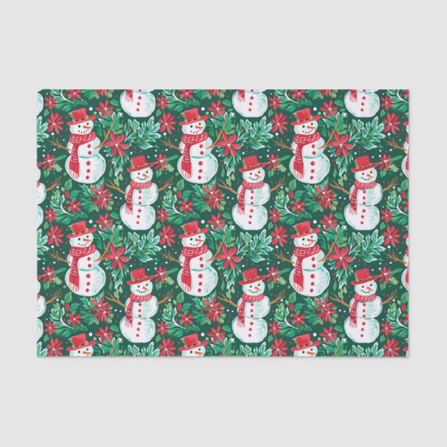 Papier Mousseline Red et Green Preppy Christmas Snowmen (Recto)