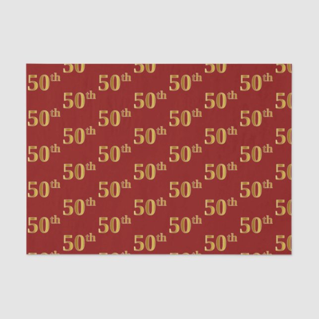 Papier Mousseline Red, Faux Gold 50th (Cinquantième) Event Tissue Pa (Recto)