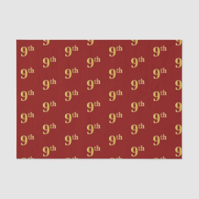 Papier Mousseline Red, Faux Gold 9th (Neuvième) Event Tissue Paper (Recto)