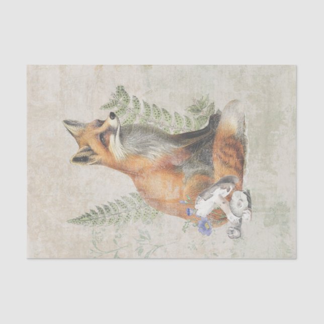 Papier Mousseline Red Fox Fern Champhroom Woodland Forest Decoupage (Recto)