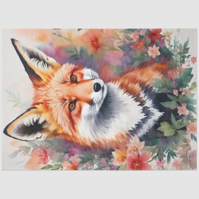 Papier Mousseline Red Fox Portrait Floral Art (Recto)