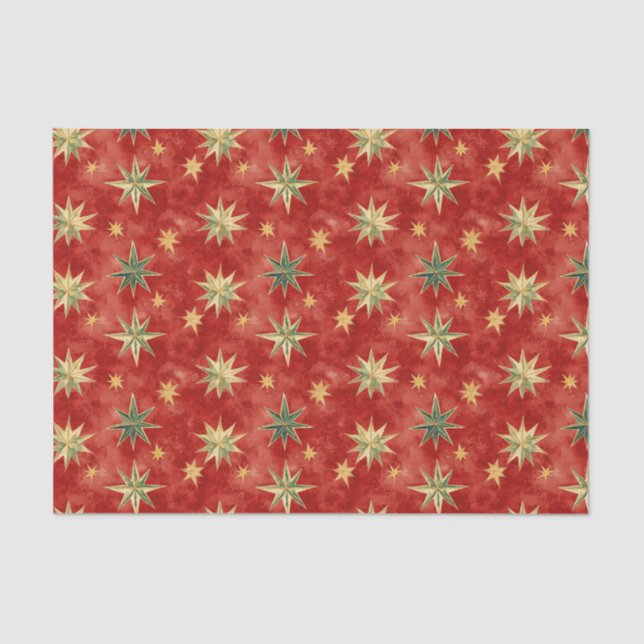 Papier Mousseline Red Green Gold Stars Christmas (Recto)