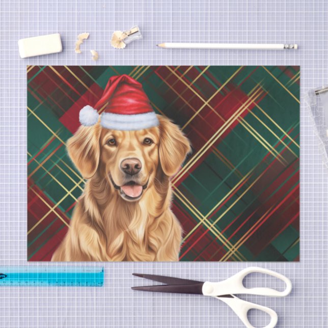 Papier Mousseline Red Green Holiday Plaid Christmas Golden Retriever (Artisanat)