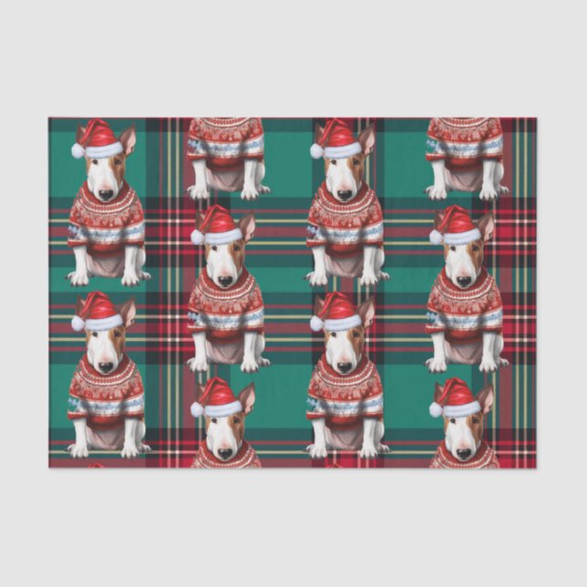 Papier Mousseline Red Green Plaid Bull Terrier Dog Holiday (Recto)