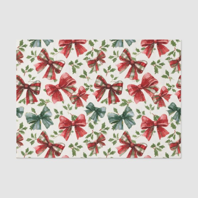 Papier Mousseline Red Green Retro Plaid Bows Christmas (Recto)