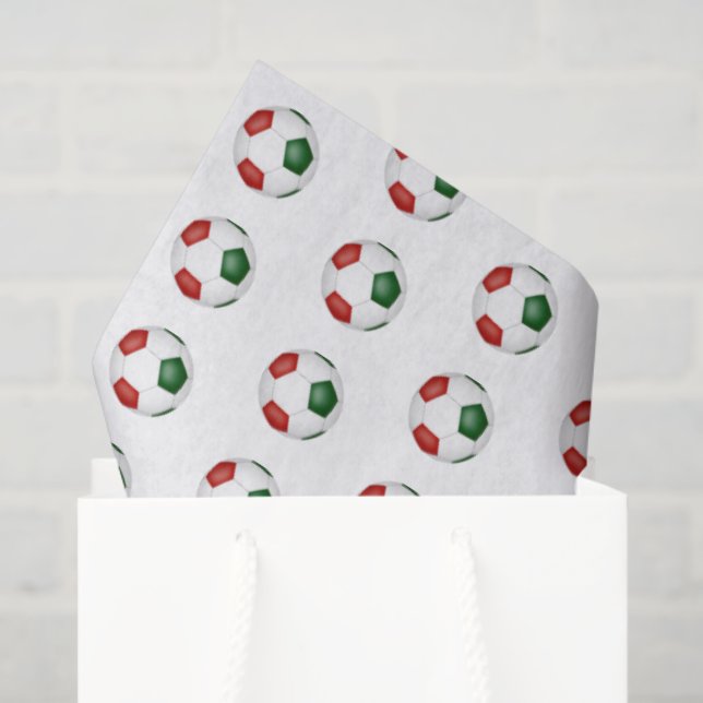 Papier Mousseline red green soccer balls pattern (Sac cadeau)