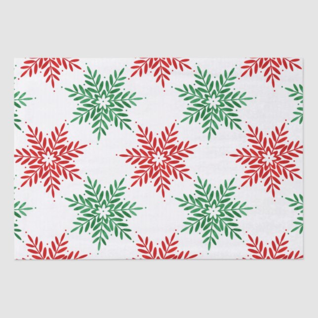 Papier Mousseline Red & Green Watercolor Snowflake Pattern 2 (Recto)