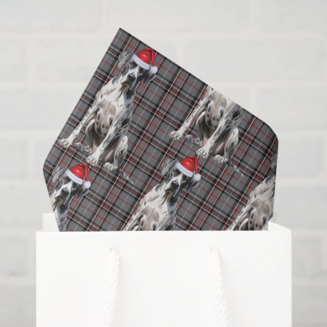 Papier Mousseline Red Grey Plaid Great Dane Chien Noël (Sac cadeau)