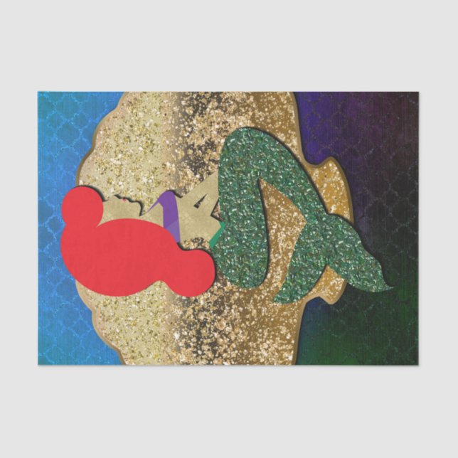 Papier Mousseline Red Haied Sirène Golden Seashell fête d'anniversai (Recto)