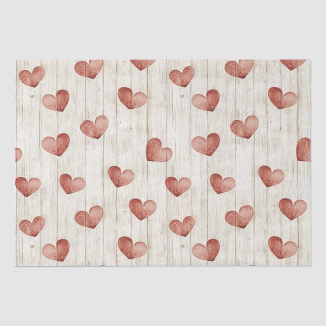 Papier Mousseline Red Hearts Faux Wood (Recto)