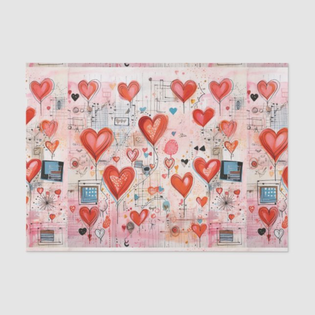 Papier Mousseline Red Hearts Whimsical Love Motif (Recto)