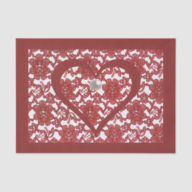 Papier Mousseline Red Lace Motif Saint Valentin (Recto)