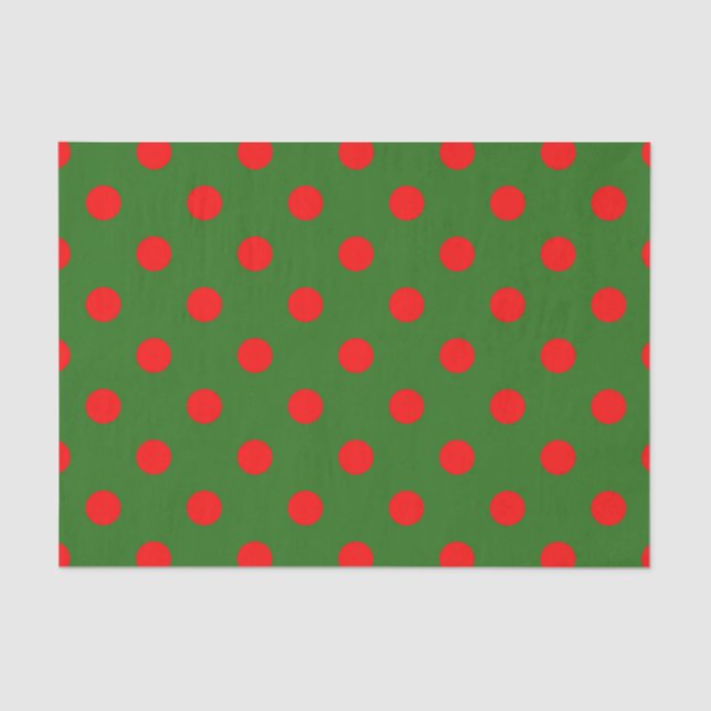 Papier Mousseline Red On Green Polka Dots Pattern Design  (Recto)