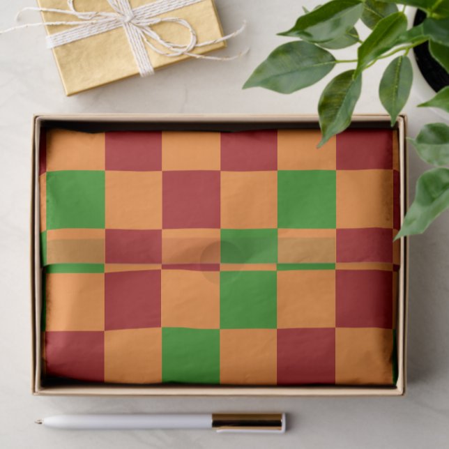 Papier Mousseline Red Orange Green Checkered Pattern Design  (Créateur téléchargé)