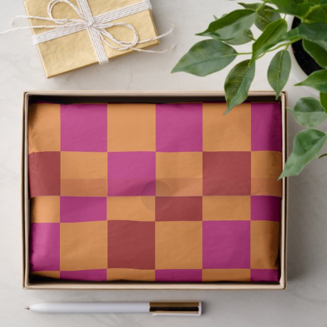 Papier Mousseline Red Orange Pink Checkered Pattern Design  (Cadeau)