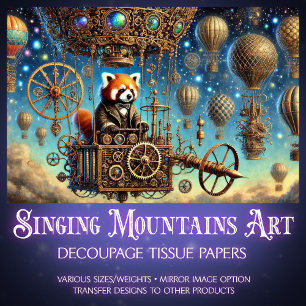 Papier Mousseline Red Panda Whimsical Steampunk Aventure Découpage