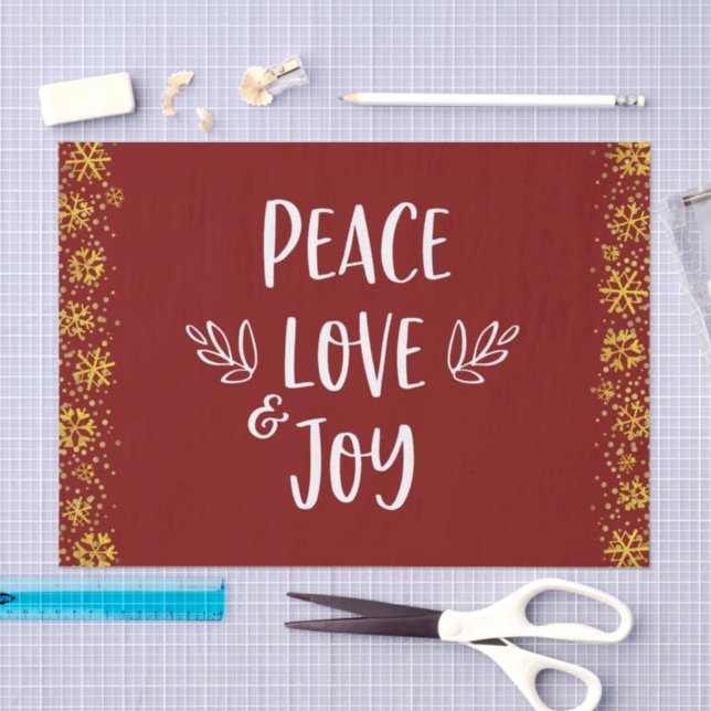 Papier Mousseline Red Peace Love Joie Citation Typographie Gold Snow (Artisanat)