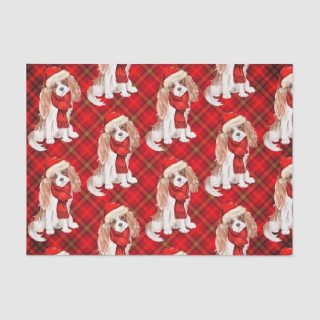 Papier Mousseline Red Plaid Cavalier King Charles Chien Noël (Recto)