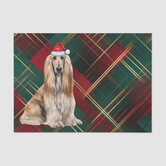Papier Mousseline Red Plaid Christmas Afghan Hound Dog Holiday (Recto)