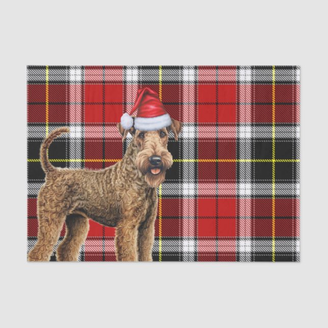 Papier Mousseline Red Plaid Christmas Airedale Terrier Dog Holiday (Recto)