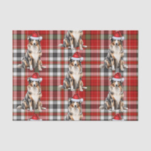 Papier Mousseline Red Plaid et Australian Shepherd Christmas