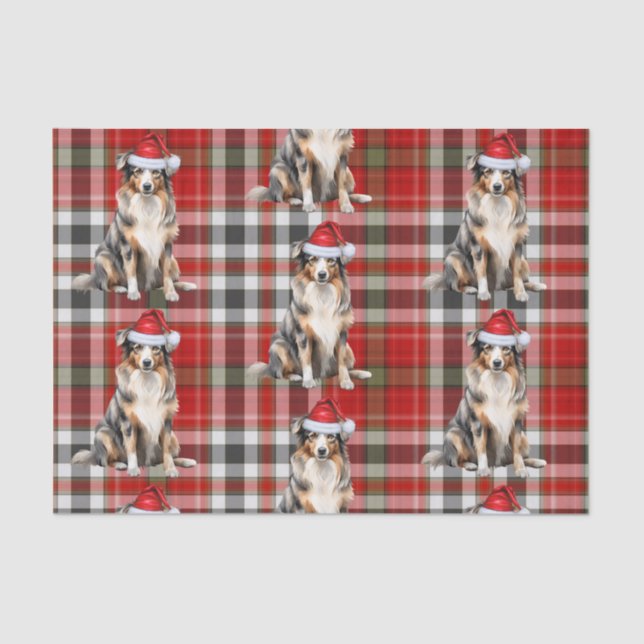Papier Mousseline Red Plaid et Australian Shepherd Christmas (Recto)